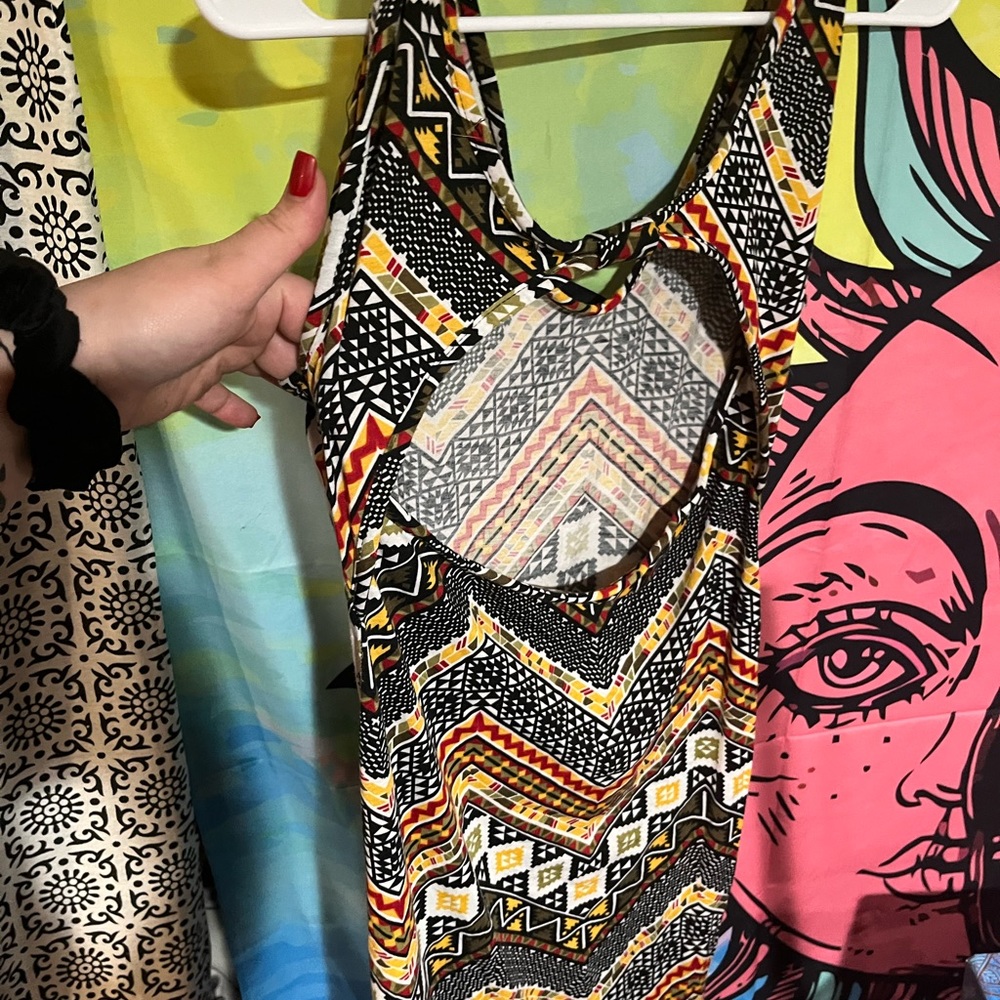 Long fitted backless Aztec pattern dress